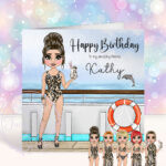 personalised cruise ship lady in leopard print birthday card