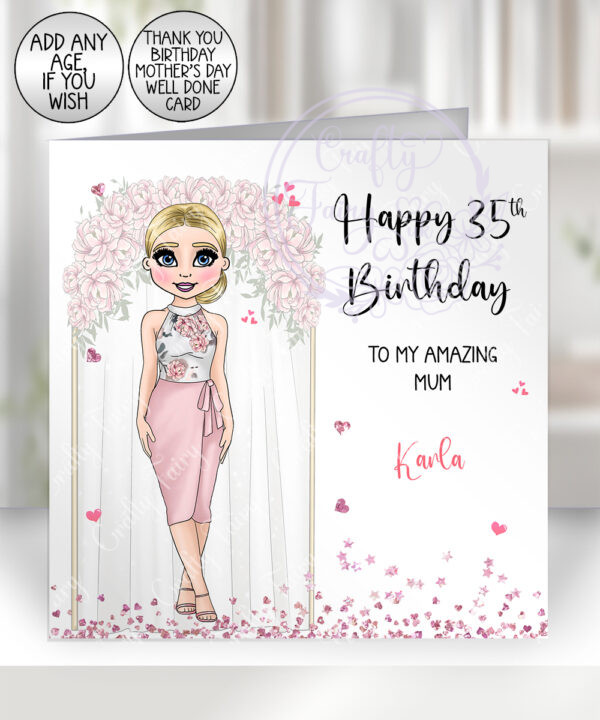 personalised mum & daughter flower arch birthday card