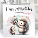 personalised mummy hedgehog and baby bunch of flowers birthday or mother's day card