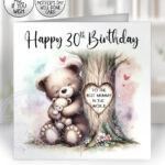personalised mummy bear & baby under tree birthday or mother's day card