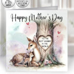 personalised mummy deer & baby fawn under tree birthday or mother's day card