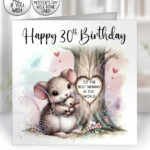 personalised mummy mouse & baby under tree birthday or mother's day card