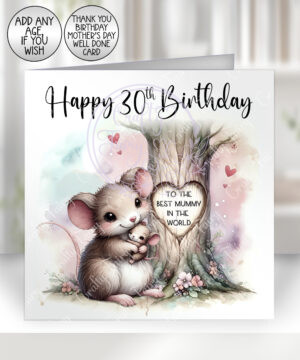 personalised mummy mouse & baby under tree birthday or mother's day card