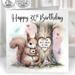personalised mummy squirrel & baby under tree birthday or mother's day card