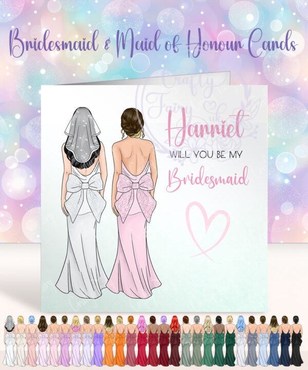 personalised bridesmaid or maid of honour back view card