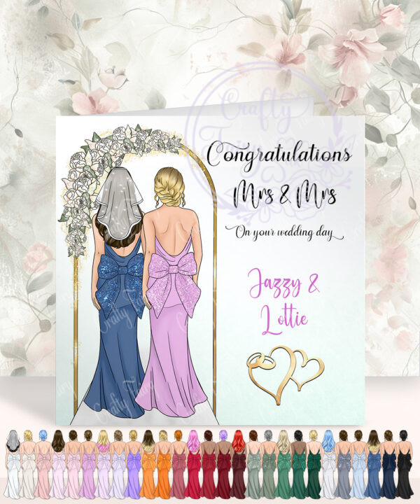 personalised congratulations mrs & mrs on your wedding day gay lesbian couple back view card