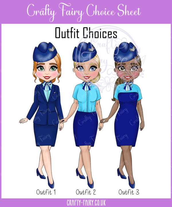 personalised female flight attendant in navy & turquoise birthday card