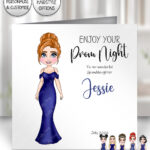 personalised school leavers prom card girl in navy blue dress