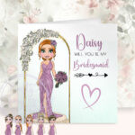 personalised will you be my bridesmaid or maid of honour card mauve dress
