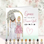 personalised flower girl or bridesmaid back view floral arch card