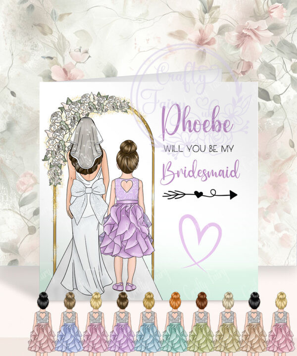 personalised flower girl or bridesmaid back view floral arch card