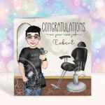 personalised barber or male hairdresser new job or salon congratulations card