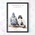 personalised dog lover man and dog scene 2 printed a5 or a4 image