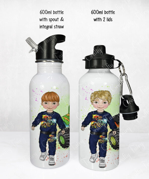 personalised monster truck boy's straight 600ml water bottle