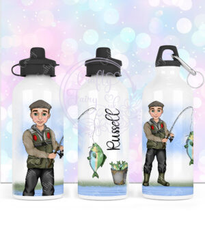 personalised birthday or father's day 600ml water bottle for man or dad who loves fishing