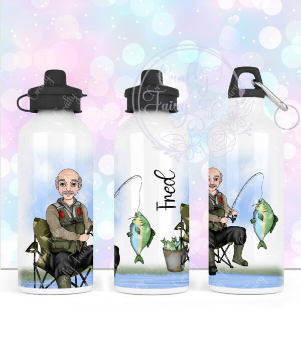personalised birthday or father's day 600ml water bottle for man or grandad who loves fishing