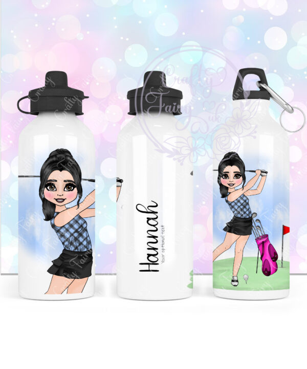 personalised 600ml water bottle for a lady who loves playing golf