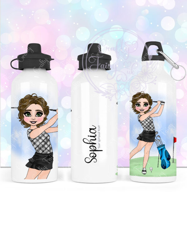 personalised 600ml water bottle for a lady who loves playing golf