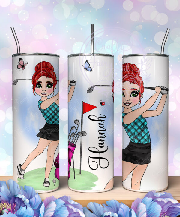 personalised 600ml 20oz straight tumbler for a lady who loves playing golf