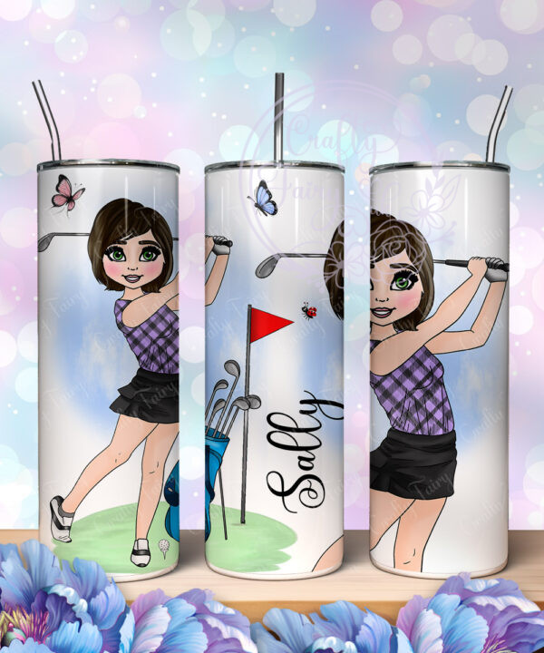 personalised 600ml 20oz straight tumbler for a lady who loves playing golf