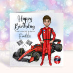personalised birthday or father's day card for man who loves formula 1 car racing