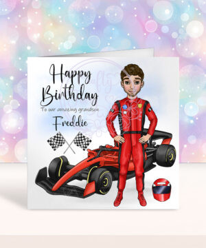 personalised birthday or father's day card for man who loves formula 1 car racing