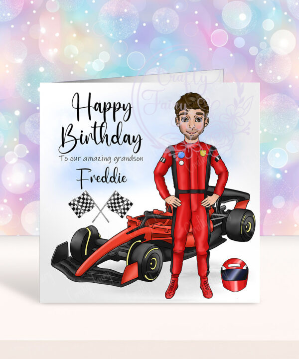 personalised birthday or father's day card for man who loves formula 1 car racing