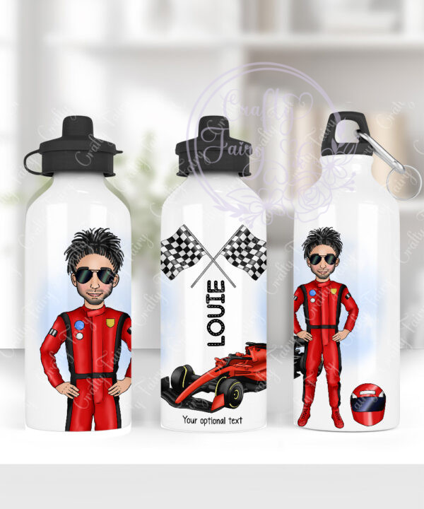 personalised formula 1 red racing car fan 600ml water bottle