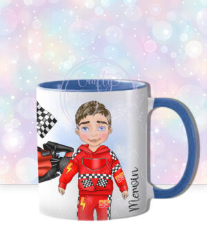 personalised formula 1 car racing fan mug for young boy