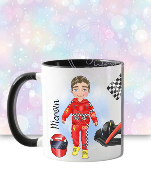 personalised formula 1 car racing fan mug for young boy