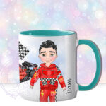 personalised formula 1 car racing fan mug for young boy
