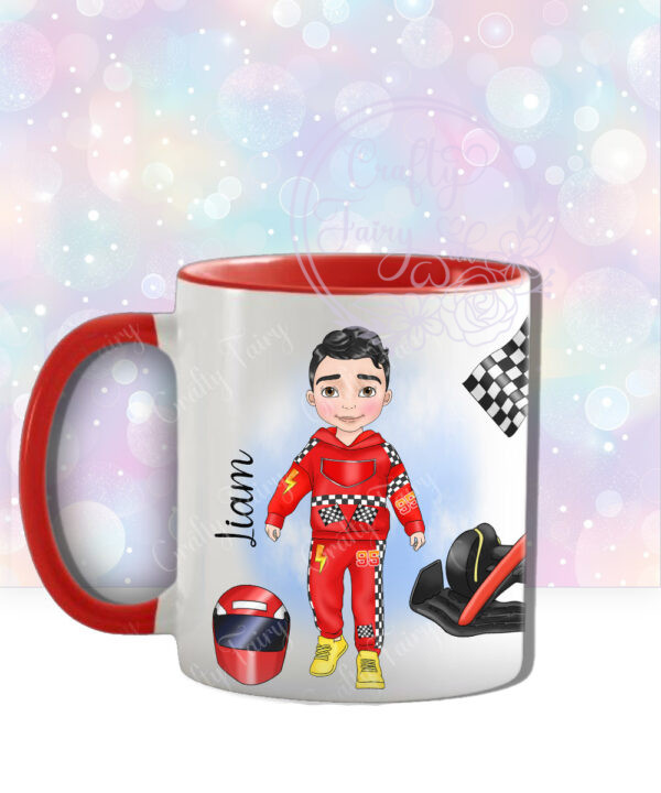 personalised formula 1 car racing fan mug for young boy