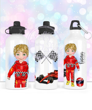 personalised formula 1 car racing fan 600ml water bottle for young boy