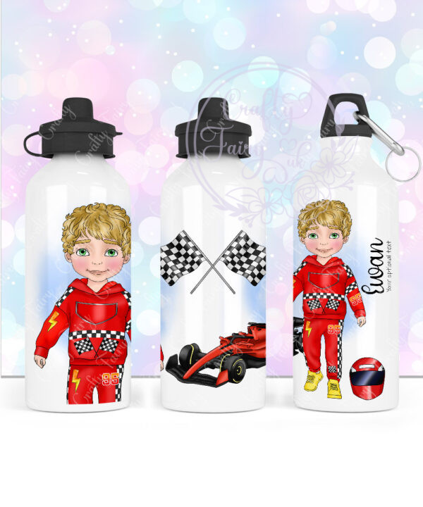 personalised formula 1 car racing fan 600ml water bottle for young boy