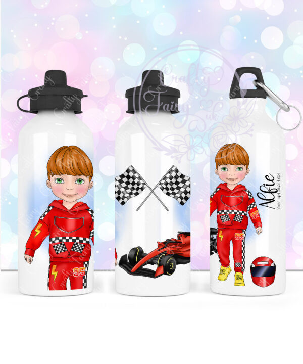 personalised formula 1 car racing fan 600ml water bottle for young boy