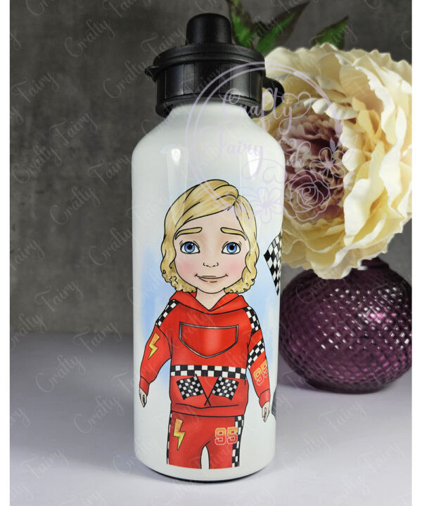 personalised formula 1 red racing car fan 600ml water bottle for young boy