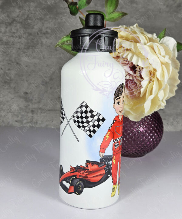 personalised formula 1 red racing car fan 600ml water bottle for young boy