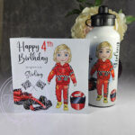 personalised formula 1 red racing car fan 600ml water bottle for young boy