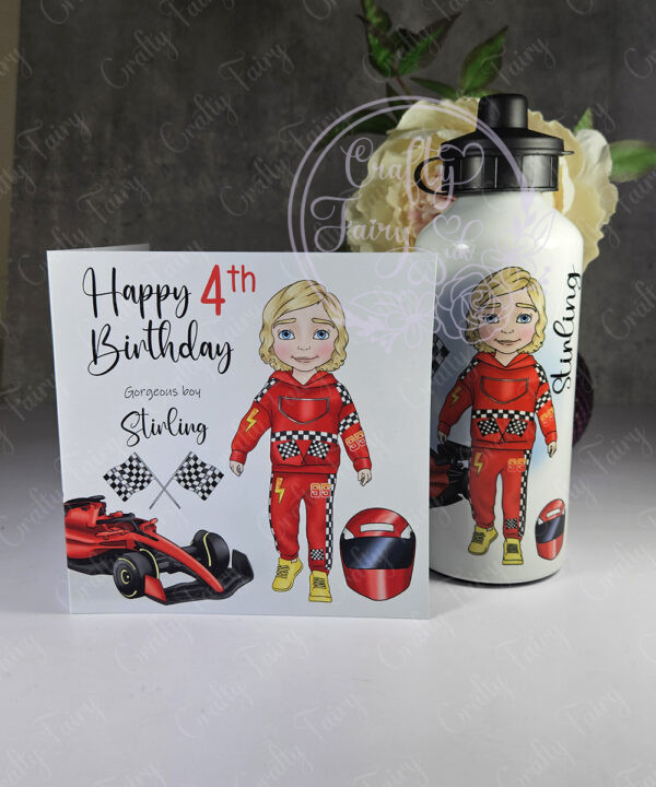 personalised formula 1 red racing car fan 600ml water bottle for young boy