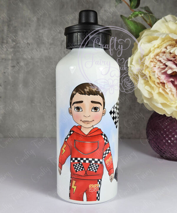 personalised formula 1 red racing car fan 600ml water bottle for young boy