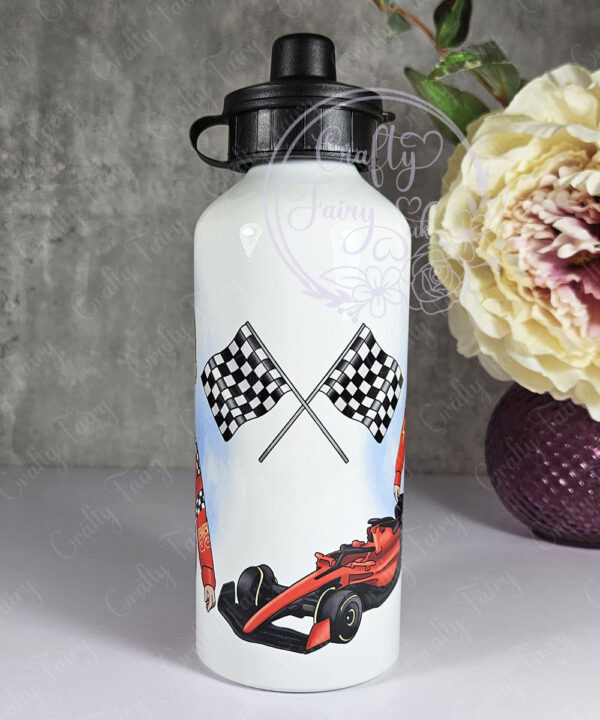 personalised formula 1 red racing car fan 600ml water bottle for young boy