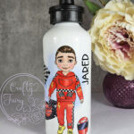 personalised formula 1 red racing car fan 600ml water bottle for young boy