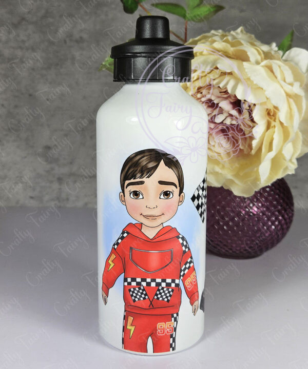 personalised formula 1 red racing car fan 600ml water bottle for young boy