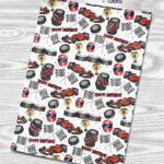 personalised red racing car motorsport fan birthday card for young girl