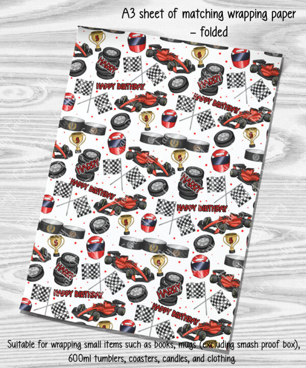 personalised red racing car motorsport fan birthday card for young girl