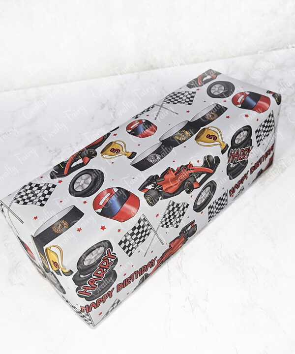 personalised red racing car motorsport fan birthday card for young girl