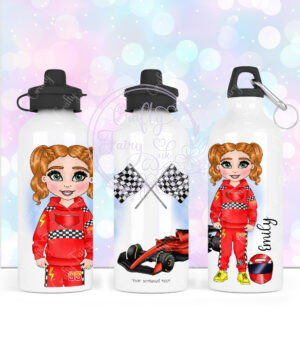 personalised car racing motorsport fan 600ml water bottle for young girl
