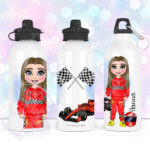 personalised car racing motorsport fan 600ml water bottle for young girl