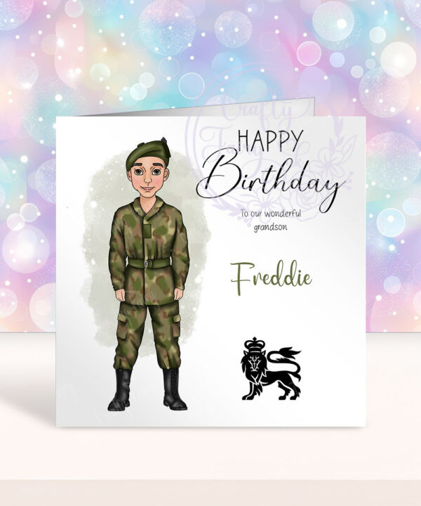 personalised army soldier birthday card
