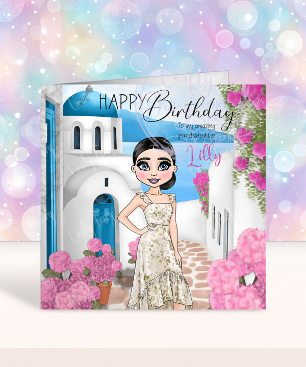 personalised birthday card for lady who loves holidays in greece